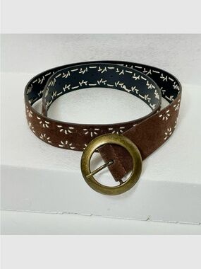 Aeropostale Brown Leather Floral Belt Boho Hippie Western Round Buckle Y2K M